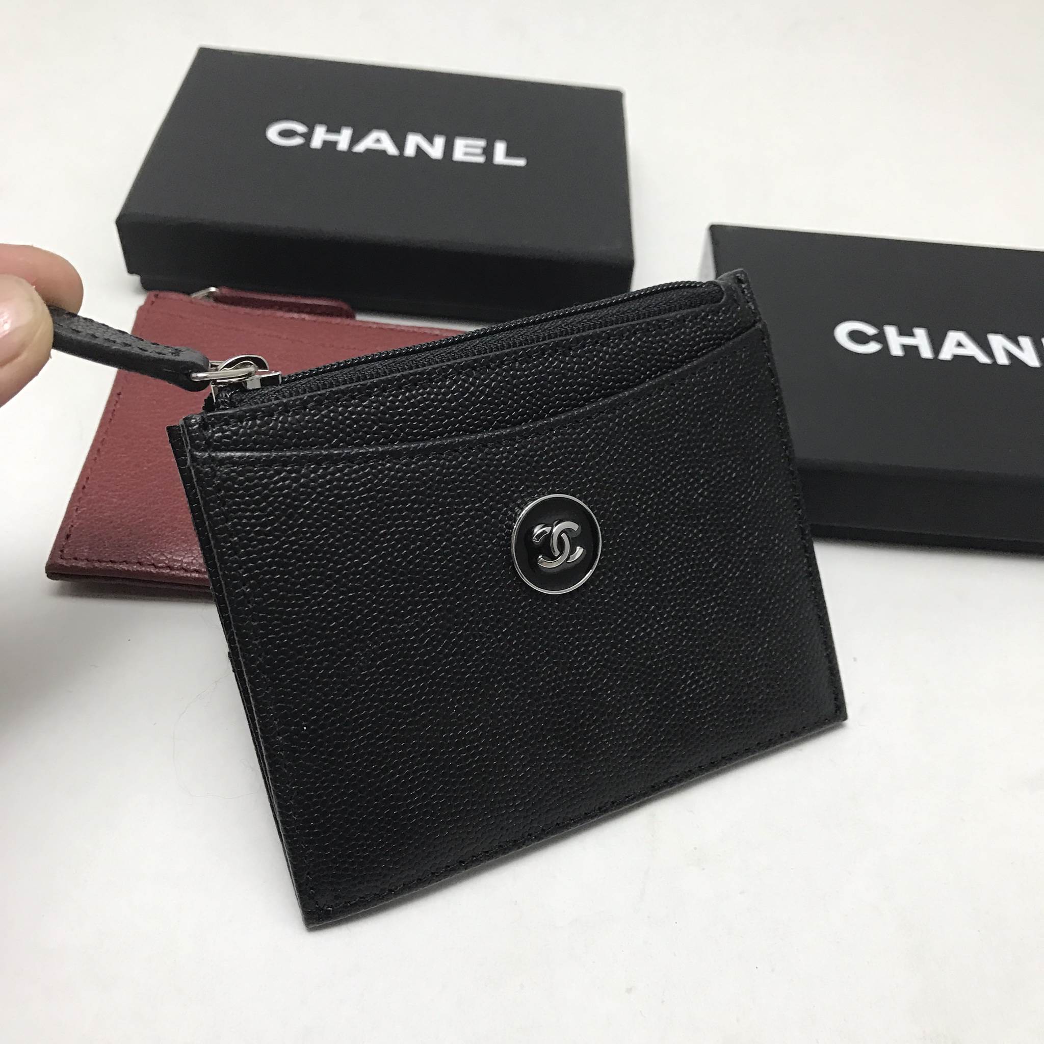 ซองใส่การ์ด cn card holder แบบมีซิป สีดำ แดงเลือดหมู