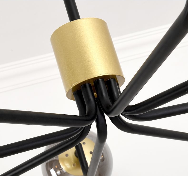 โคมไฟระย้าเหล็กโป๊ะโคมแก้วทรงกลมสีชาสไตล์โมเดิร์น [QDH-9121]