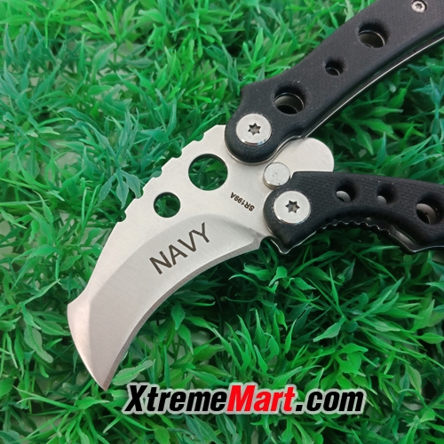 มีดพับคารัมบิท NAVY รุ่น SR199A Tactical Pocket Folding Knife มีปุ่มเปิด-ปิดอัตโนมัติ พร้อมซองผ้า(ด้ามดำ)
