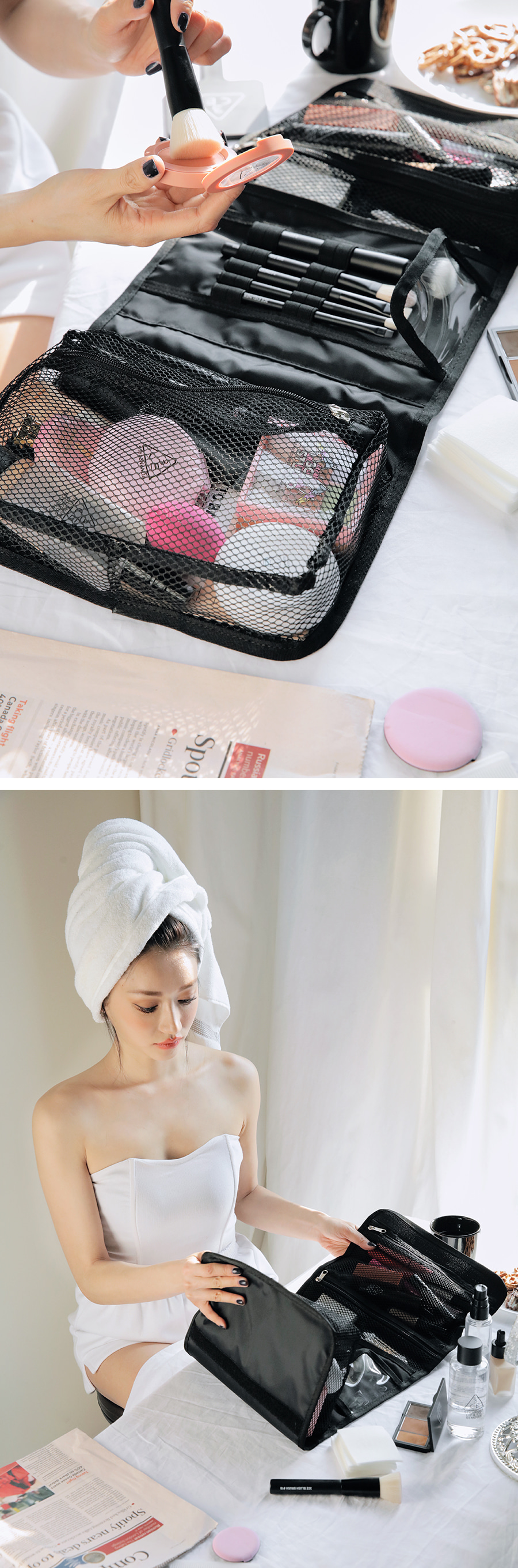 3CE Wash Bag กระเป๋าเครื่องสำอางที่ไม่ได้มีดีแค่ความเก๋ แต่จุมาก ๆ แบ่งช่องได้อย่างลงตัว มีช่องสำหรับใส่แปรงด้วย เหมาะมาก ๆ สำหรับคนที่เดินทางบ่อยค่ะ