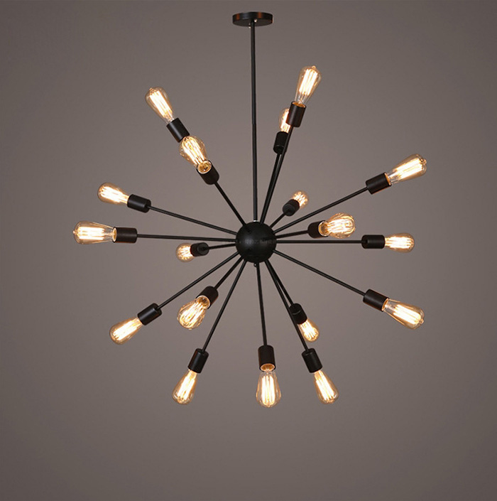 โคมไฟแขวนเพดานโคมไฟระย้าเหล็กก้านตรงสีดำสไตล์ลอฟท์ [JND-183]