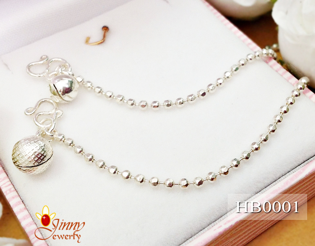 สร้อยข้อมือเงินแท้ สำหรับเด็ก ลายบอลตัดลาย ความหนา 1.5 มิล