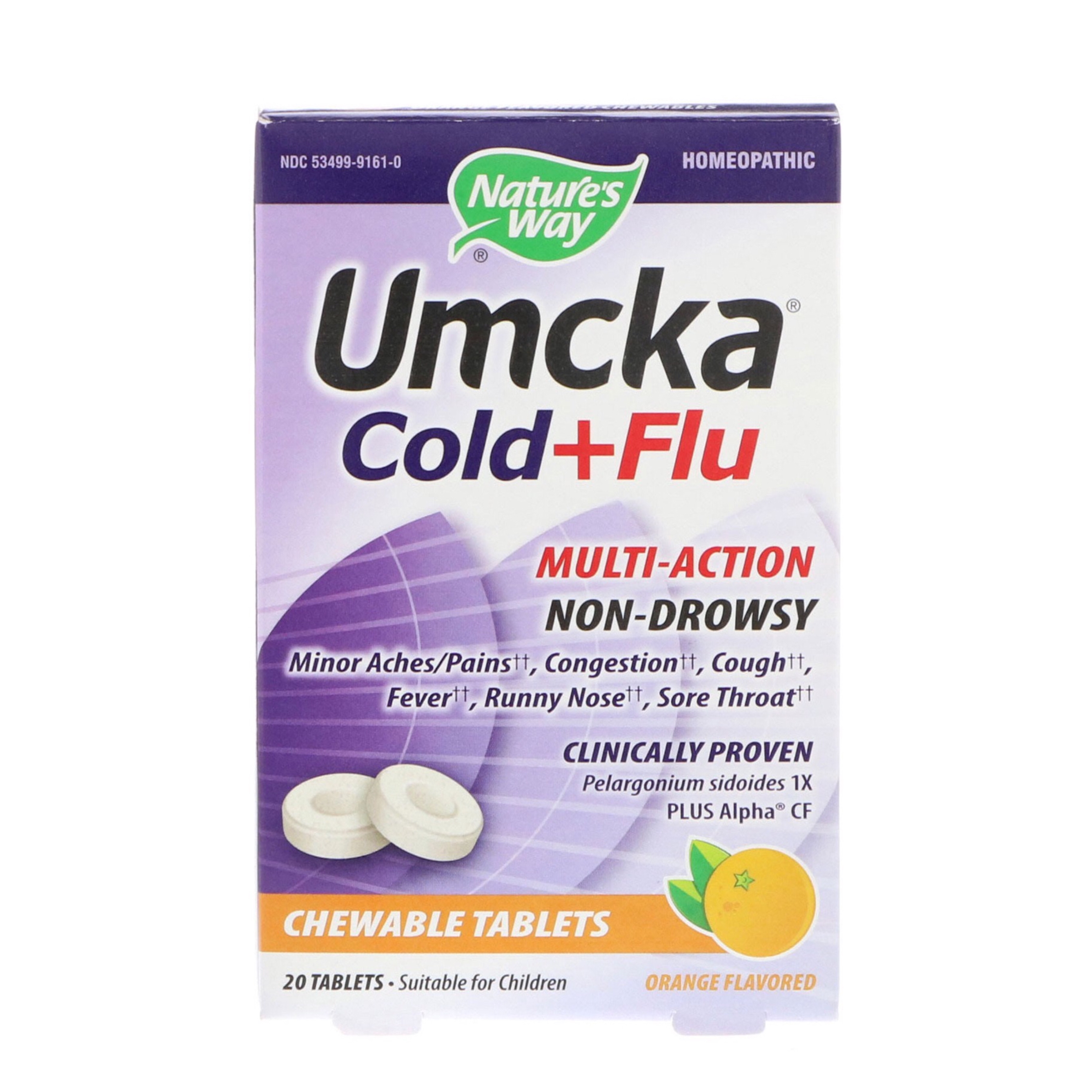 วิตามินบรรเทาอาการหวัดชนิดเม็ดเคี้ยว Nature's Way Umcka Cold+Flu Chewable Tablets (Orange)