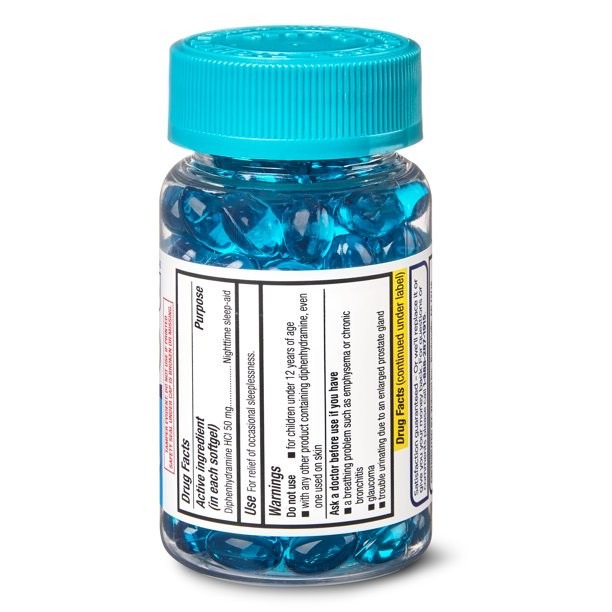 วิตามินเสริมการนอนหลับสำหรับเด็กโตและผู้ใหญ่ Equate Maximum Strength Sleep-Aid SoftGels (100 SoftGels)