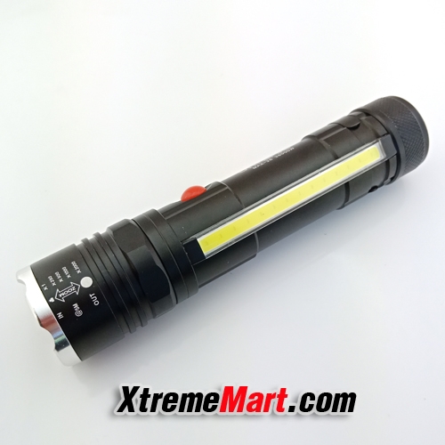 ไฟฉายซูม T6-26 / JX-409 COB 1000Lumens 4 โหมด มีแม่เหล็กด้านท้าย Front & Side Lights Zoomable Tactical LED Flashlight