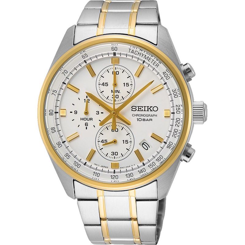 Kanvera Shop นาฬิกาข้อมือผู้ชาย Seiko SSB380P1 Chronograph Mens Quartz Watch Two Tone