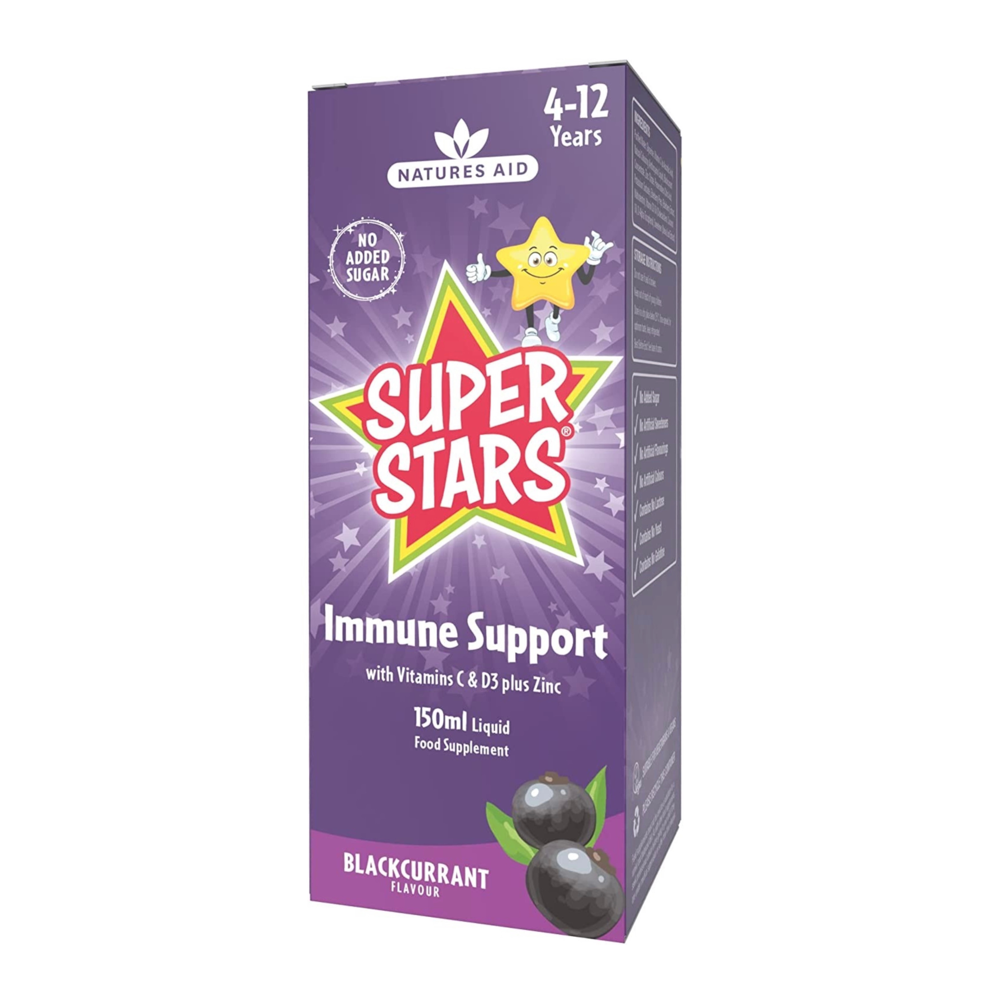 วิตามินเสริมภูมิคุ้มกันสำหรับเด็ก Natures Aid Super Stars Immune Support with Vitamin C & D3 plus Zinc