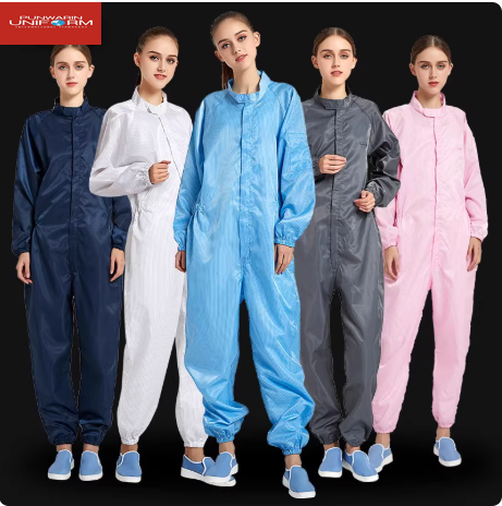 ชุดคลีนรูมกัน ESD ไฟฟ้าสถิตย์และกันฝุ่น ใส่ได้ทังชายหญิง Unisex QT6808002 สีภาพ S-5XL