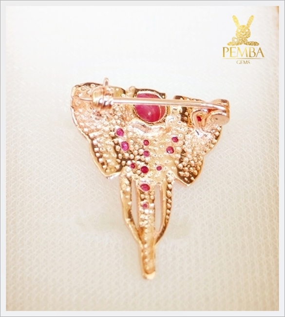 เข็มกลัดทับทิมพม่าแท้ เงินแท้925 ชุบพิ้งโกล์ด
