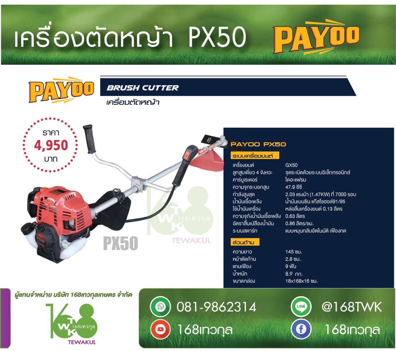 เครื่องตัดหญ้า 4 จังหวะ PAYOO รุ่น PX50