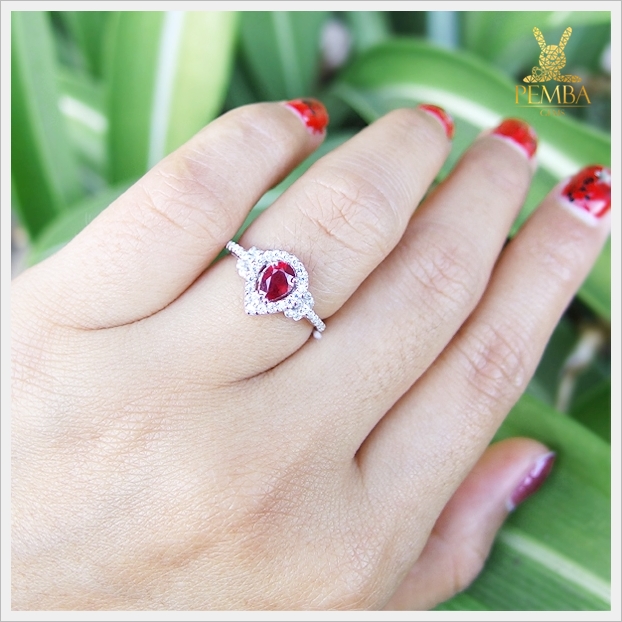 แหวนทับทิมแท้ ทรงหยดน้ำ เงินแท้925 ดีไซน์เก๋ใส่ติดนิ้ว แหวนพลอยแท้