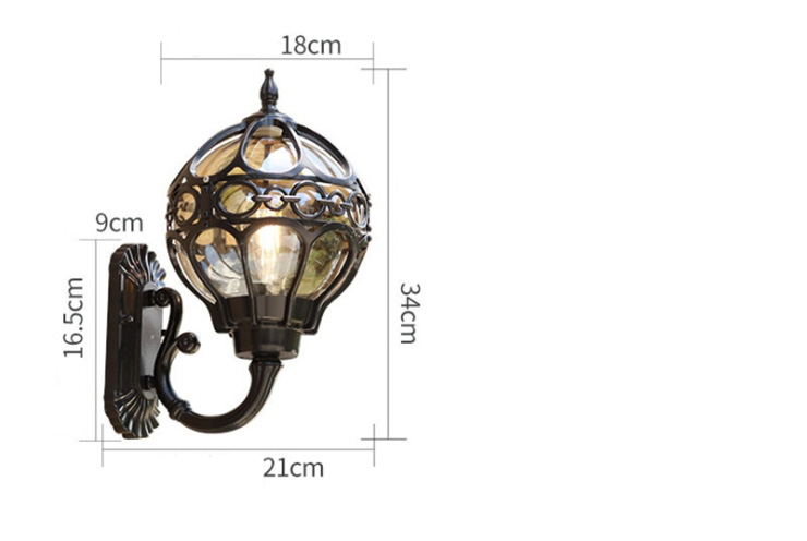 โคมไฟติดผนังติดระเบียงสไตล์ยุโรปโป๊ะทรงกลมมีกระจก [WK6056A]