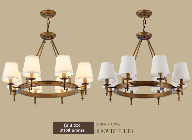 โคมไฟระย้าเหล็กทรงกลมโป๊ะผ้าทรงดอกเห็ดสไตล์อเมริกันโมเดิร์น [6050]