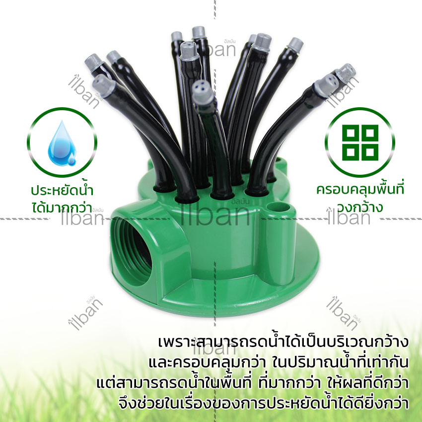 ilban หัวสปริงเกอร์ สปริงเกอร์สนามหญ้า รดน้ำได้ 360 องศา มีหัวรอบทาง 12 หัว สปริงเกอร์สำหรับสวนหย่อม สนามหญ้า แปลงปลูกผัก ประหยัดน้ำ ประหยัดเวลา และเพื่อการเกษตร Garden Watering รุ่น 9KI4
