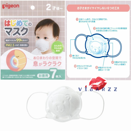 (7 ขิ้น) Pigeon Baby Mask พีเจ้นแมสก์เด็กจากญี่ปุ่น หน้ากากอนามัยสำหรับเด็ก ป้องกันไวรัสได้ 99% และป้องกันฝุ่น PM2.5 ได้ค่ะ