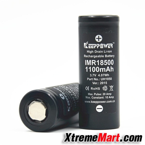 แบตเตอรี่ Keeppower ขนาด 18500 ความจุ 1100mAh 3.7V IMR Rechargeable Lithium Battery ไม่มีวงจร(ก้อนละ)