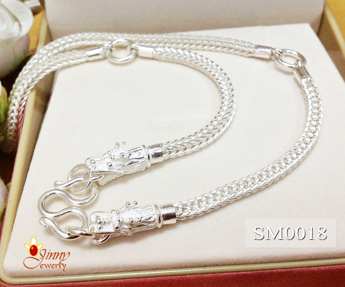 สร้อยคอเงินแท้ 92.5% ลายสี่เสาหัวมังกร ห้อยพระ 3 องค์ หนัก 2 บาท ความหนา 3 มิล สร้อยงานไทย