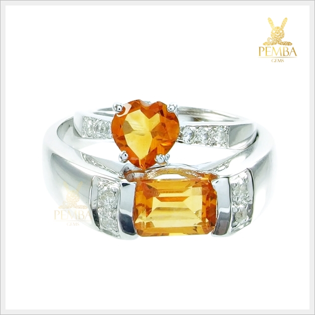 แหวนพลอยคู่ Ring of Love ประดับพลอยซิทรินแท้ เงินแท้ ชุบทองคำขาว