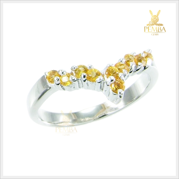 แหวนบุษราคัมแท้ เงินแท้925 ชุบทองคำขาว ใส่ติดนิ้วเก๋ๆ แหวนพลอยแท้