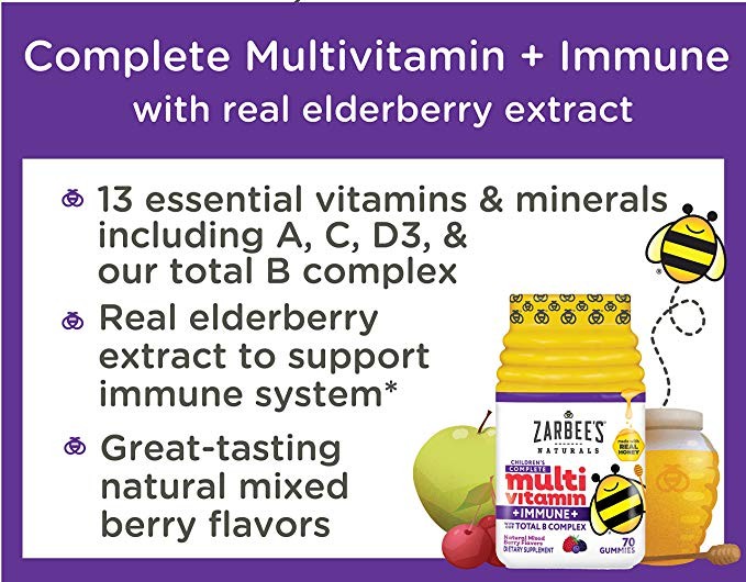 วิตามินรวมชนิดกัมมี่สำหรับเด็ก Zarbee’s Naturals Children’s COMPLETE Multivitamin +IMMUNE+ with our Total B Complex
