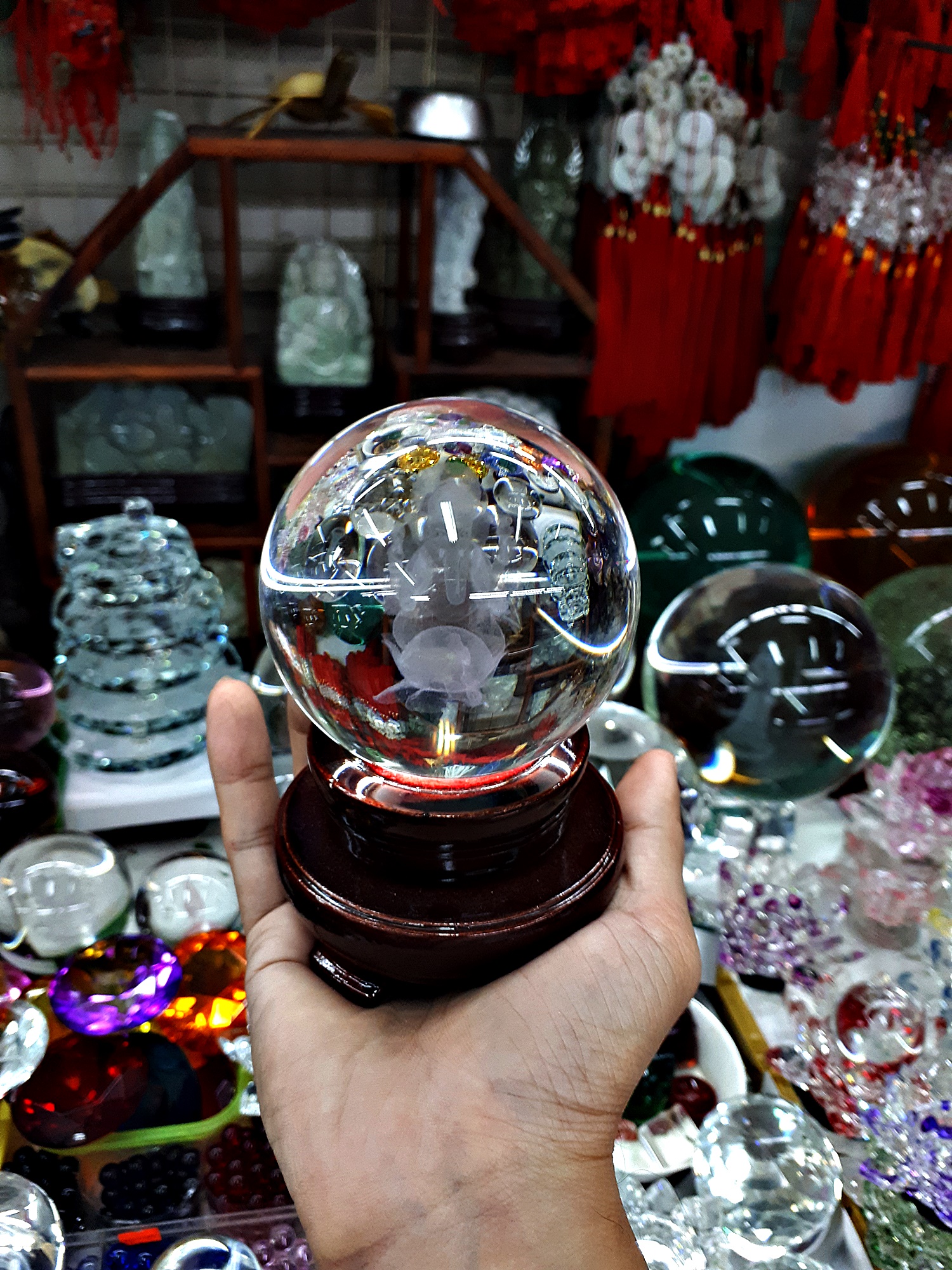 ลูกแก้ว ลายพระพิฆเนศ 3 มิติ ปางประทานพร ขนาด 8ซม (3นิ้ว) (ขายปลีก ขายส่ง)