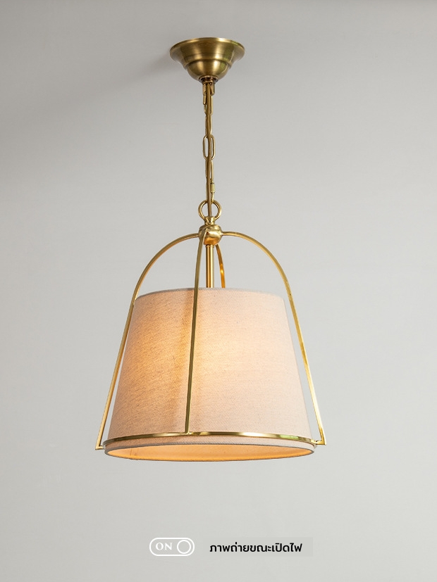 โคมไฟแขวนเพดานสไตล์คลาสสิควินเทจ โครงเหล็กสีทองโป๊ะผ้าโทนสีลินิน ทรงระฆังคว่ำ [D9399-4]