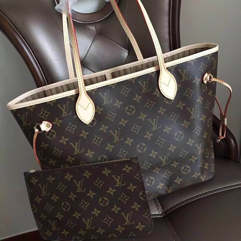 กระเป๋า l neverfull mm monogram canvas ด้านในน้ำตาล