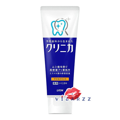 (หลอดน้ำเงินแถบส้ม Mild Mint) Lion Clinica Floride Toothpaste 130g ยาสีฟันสูตรฟลูออไรด์จากญี่ปุ่น ช่วยให้ฟันขาว ปากสะอาดสดชื่น ลดคราบชา กาแฟ