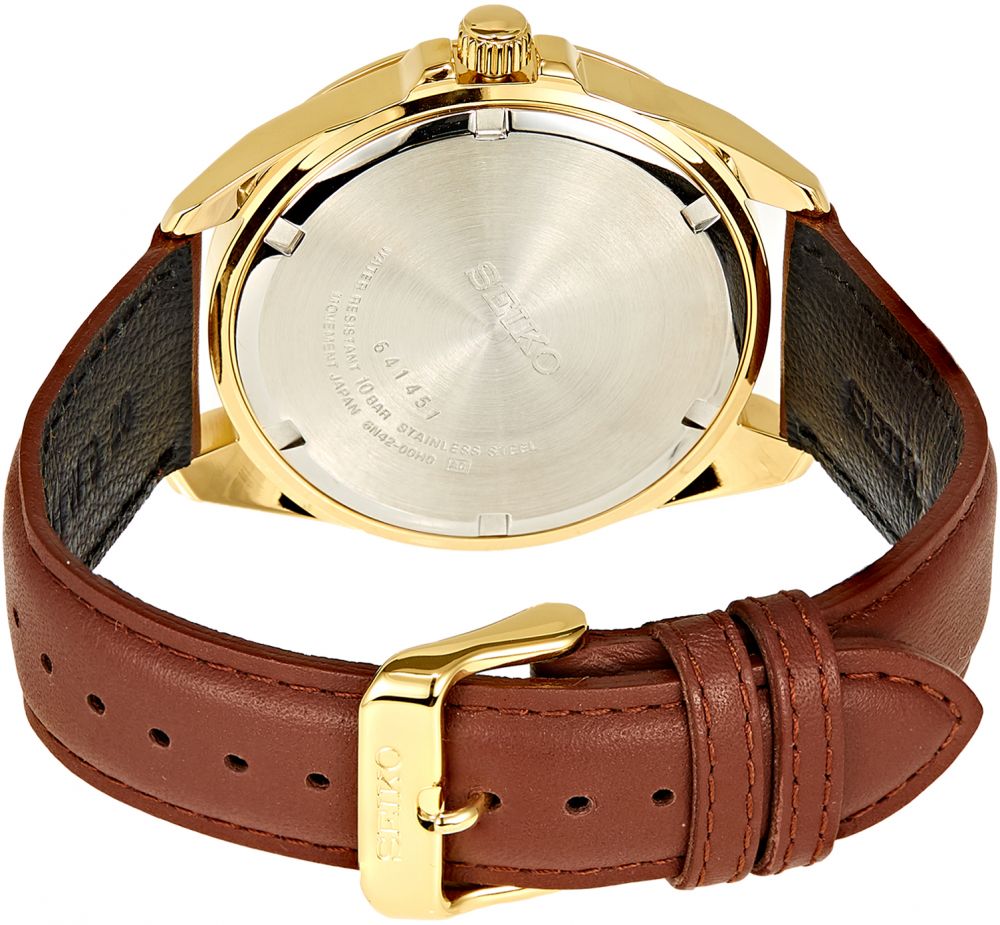 Seiko Classic Mens Watch Leather white and gold dial SUR216P1