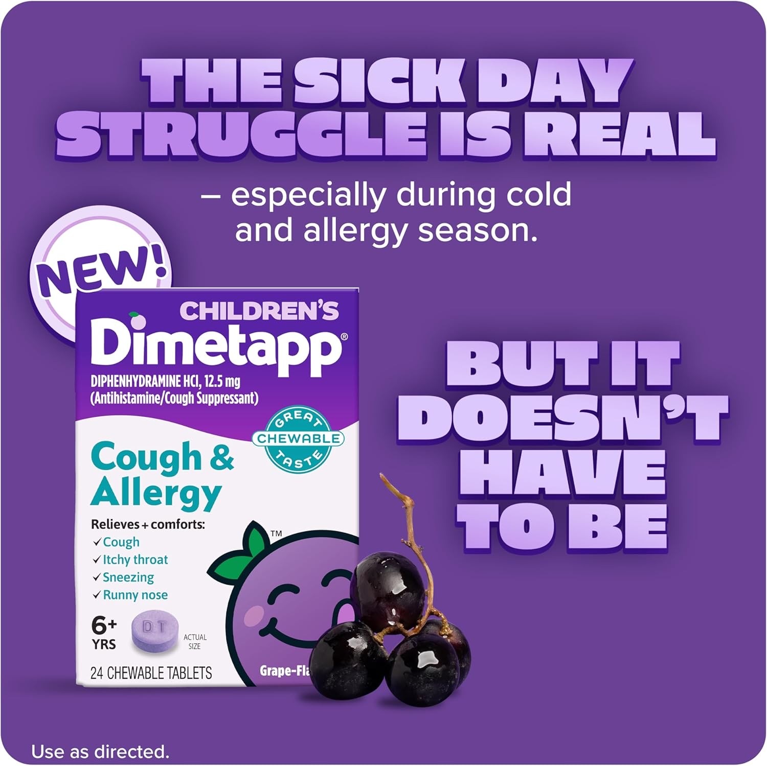 ยาบรรเทาอาการไอและภูมิแพ้ชนิดเม็ดเคี้ยวสำหรับเด็กและผู้ใหญ่ Dimetapp Children's Cough & Allergy Chewables