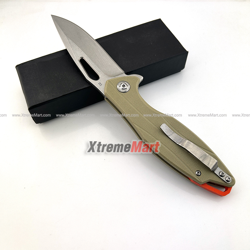มีดพับด้ามดำ D2 Blade Pocket Knives ด้ามท้ายสีส้ม G10 Handle (ด้ามเทา)