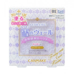 (#01 Frosty White) Canmake Frosty-Mat Snow Powder SPF27 PA++ เนื้อแป้งโปร่งแสงมีส่วนผสมจากเซลล์ไข่มุก แป้งที่เป็นเสมือนกระดาษซับมัน แป้งเนื้อโปร่งแสง เนียนละเอียดอย่างน่าอัศจรรย์ ไม่ต้องพกกระดาษซับมันอีกต่อไป ปกป้องแสงแดดได้ทั้งผิวหน้าและผิวกาย