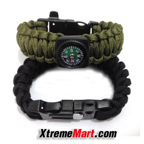 กำไลเชือกรัดข้อมือ สายรัดข้อมือ Paracord ช่วยชีวิต/กู้ภัย พร้อมเข็มทิศ Paracord Survival Bracelet Compass Fire Starter (สีเขียว)