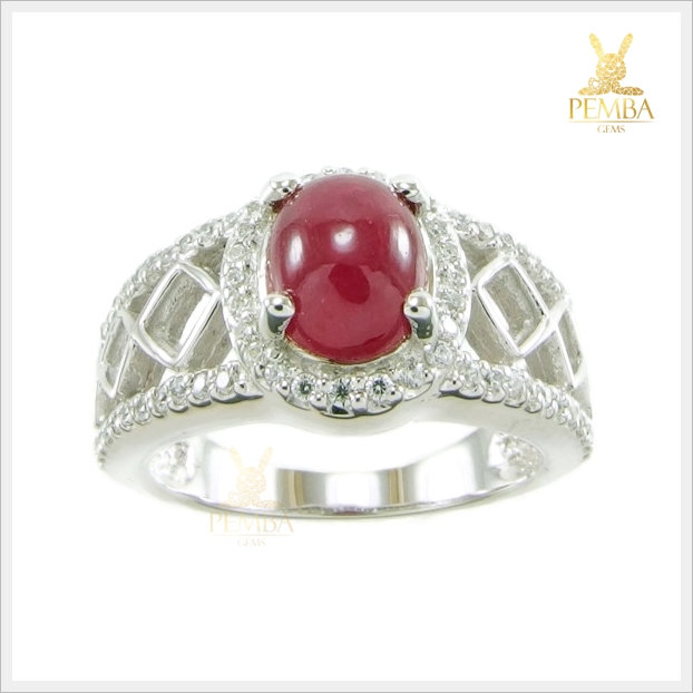 แหวนทับทิมแท้ ทรงหลังเบี้ย สีแดงเลือดนก สวยเก๋ดูดีมีสไตล์ แหวนพลอยแท้