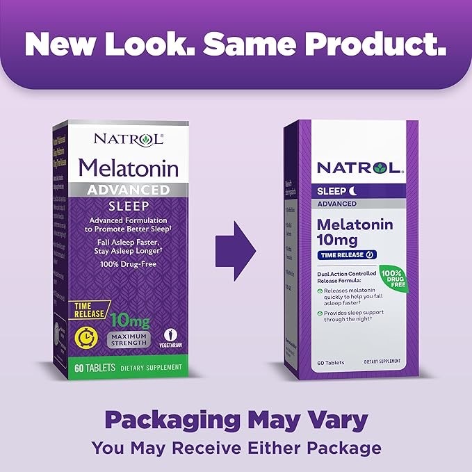 วิตามินเสริมการนอนหลับสำหรับผู้ใหญ่ NATROL Melatonin Advanced Sleep Time Release 10mg Maximum Strength (60 Tablets)