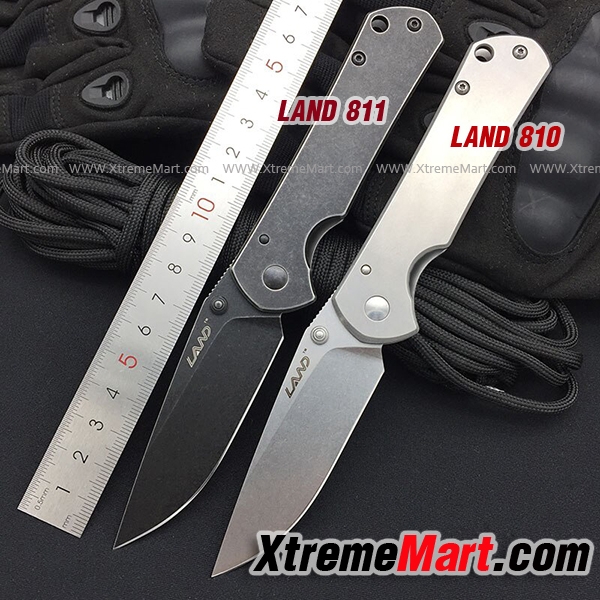 มีดพับ Land รุ่น 810 ของแท้ 100% ใบมีดสแตนเลส ระบบ Liner Lock Stainless Steel Folding Knife (ใบเงิน ด้ามเงิน)
