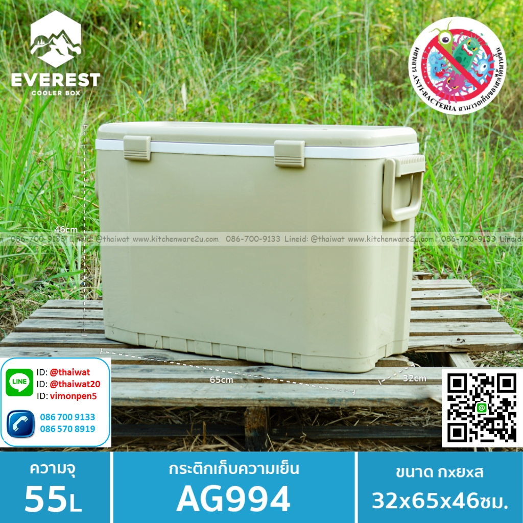 P13569 กระติกน้ำแข็ง ถังแช่อเนกประสงค์ ขนาด 55 ลิตร รุ่น AG994 EVEREST Camping ราคาขายส่งต่อ 3 ใบ: 1050 บต่อใบ