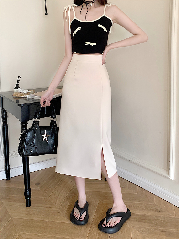 กระโปรงพนักงานทรงเอยาว มีความยืดหยุ่น เอวสูง KQ6811004 สีภาพ S-5XL