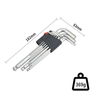 หกเหลี่ยมชุด9ชิ้น ประแจหกเหลี่ยมแอลยาวเหล็กเกรด CR-V