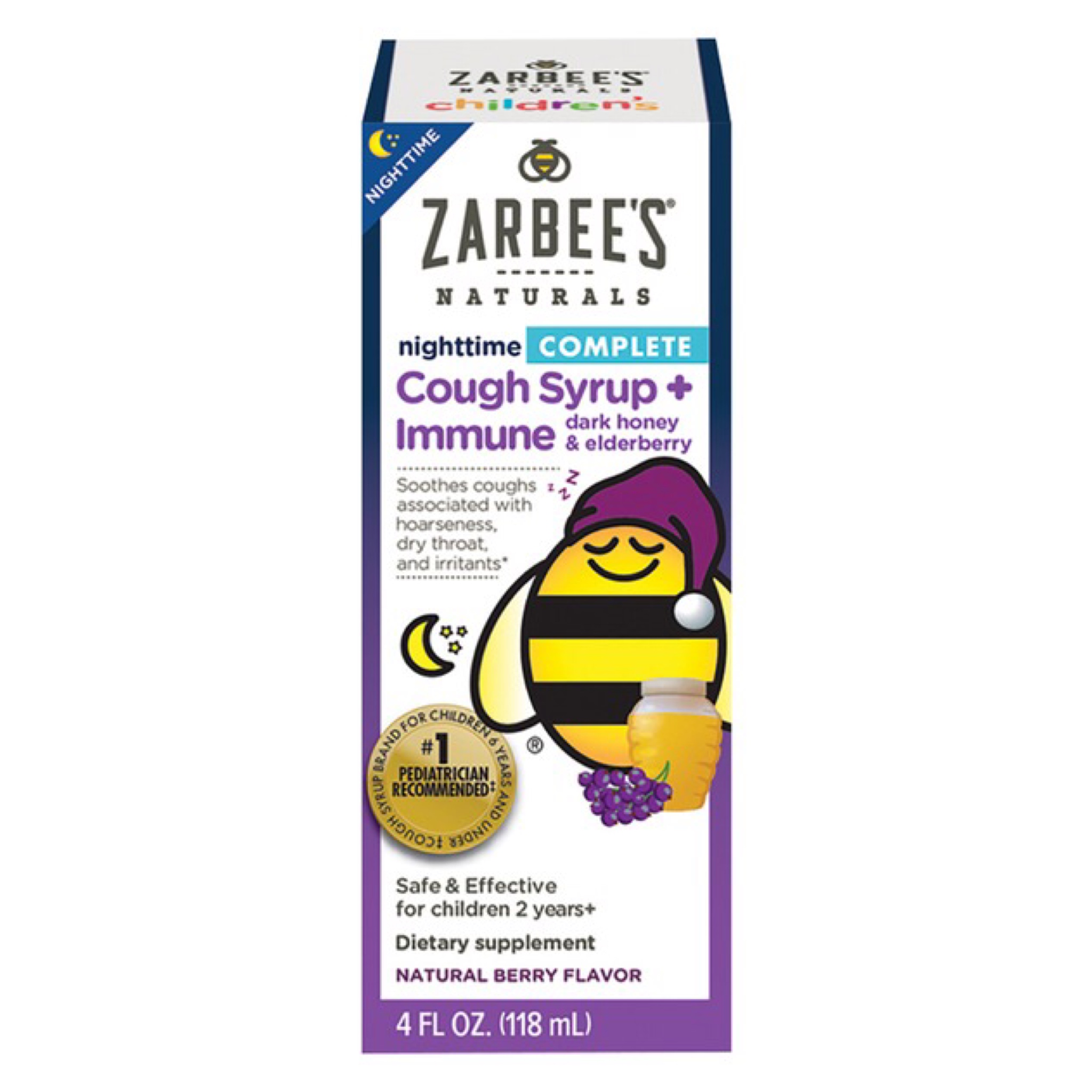 วิตามินเสริมภูมิคุ้มกันและบรรเทาอาการไอสำหรับเด็ก Zarbee's Naturals Children's Nighttime COMPLETE Cough Syrup + Immnue dark honey & elderberry