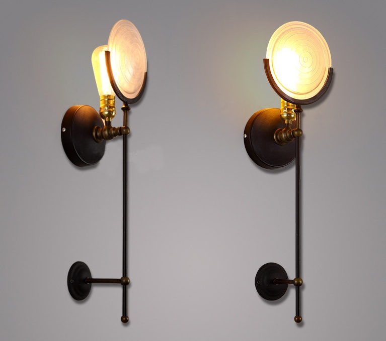 โคมไฟติดผนังทรงแผ่นกระจกกลมแบน สไตล์ Retro industrial [ML0704]