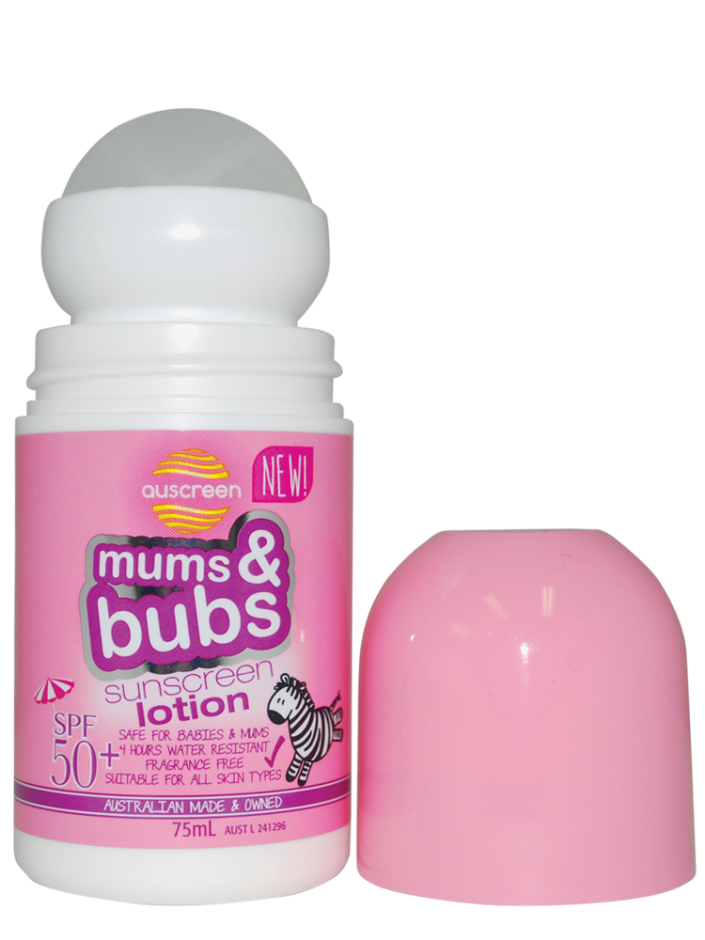 โรลออนกันแดดพร้อมบำรุงผิวสำหรับคุณแม่และเบบี๋ auscreen รุ่น Mums & Bubs Sunscreen Roll-On Lotion SPF50+