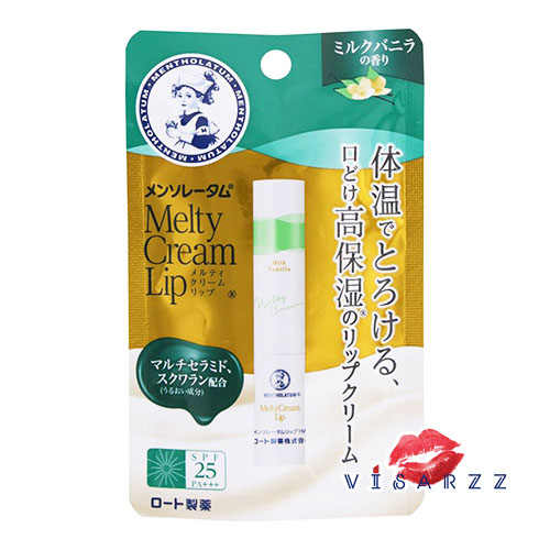 (เขียว Milk Vanilla) Mentholatum Melty Cream Lip SPF25 PA+++ 2.4g ลิปบาล์มทาแล้วละลายเป็นเนื้อครีม ใช้เทคโนโลยี Moist Bank