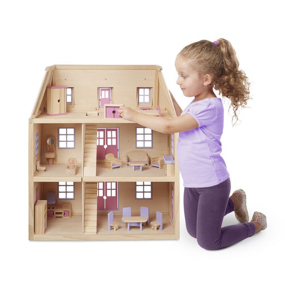 บ้านตุ๊กตาไม้เนื้อแข็งปลอดสารพิษ Melissa & Doug Multi-Level Solid Wood Dollhouse