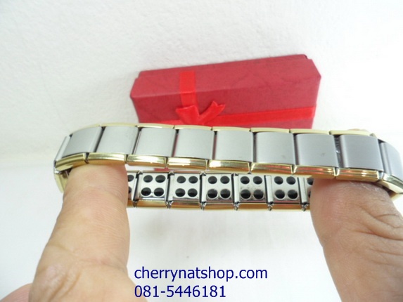 พร้อมส่งสร้อยข้อมือไทเทียม แร่Germanium80 เม็ดรุ่น B ขอบทอง