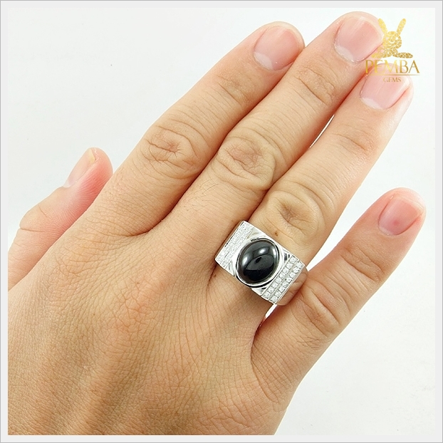 แหวนนิลแท้ เงินแท้925 ชุบทองคำขาว เท่อย่างมีสไตล์ สวมใส่โดดเด่นเต็มๆ นิ้ว