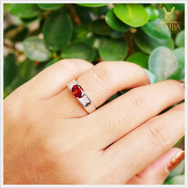 แหวนโกเมนแท้ สีแดงแก่ก่ำโกเมนเอก เงินแท้925 แหวนพลอยแท้