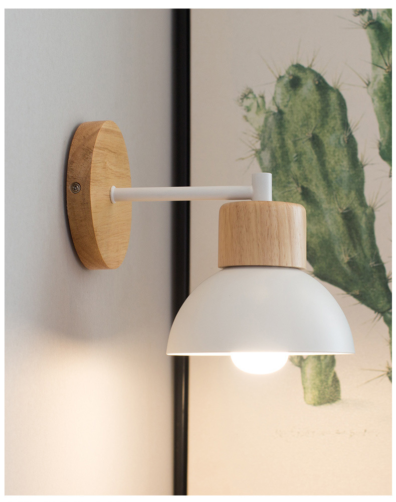 โคมไฟติดผนังฐานไม้โป๊ะโคมโลหะทรงครึ่งวงกลม สไตล์โมเดิร์นเรียบง่าย [WOL-15]