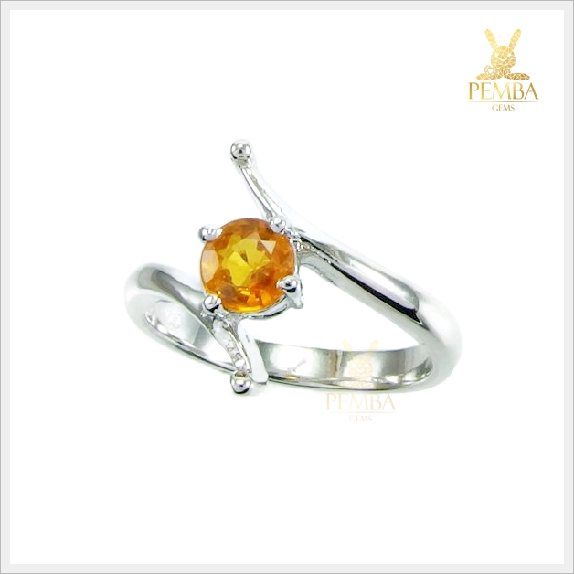 แหวนบุษราคัมแท้ เม็ดเดี่ยวเก๋ๆ เงินแท้ ชุบทองคำขาว แหวนพลอยแท้