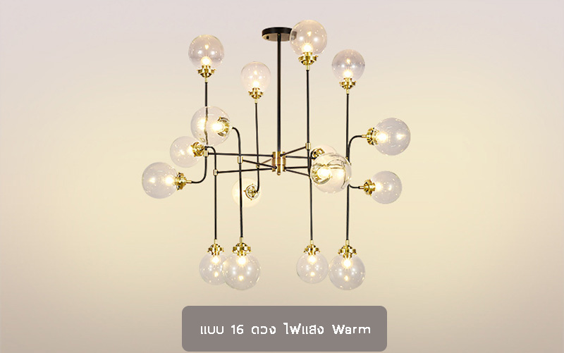 โคมไฟแขวนเพดานโทนสีดำทองโป๊ะแก้วใสสไตล์ Nordic รุ่น [H-01]